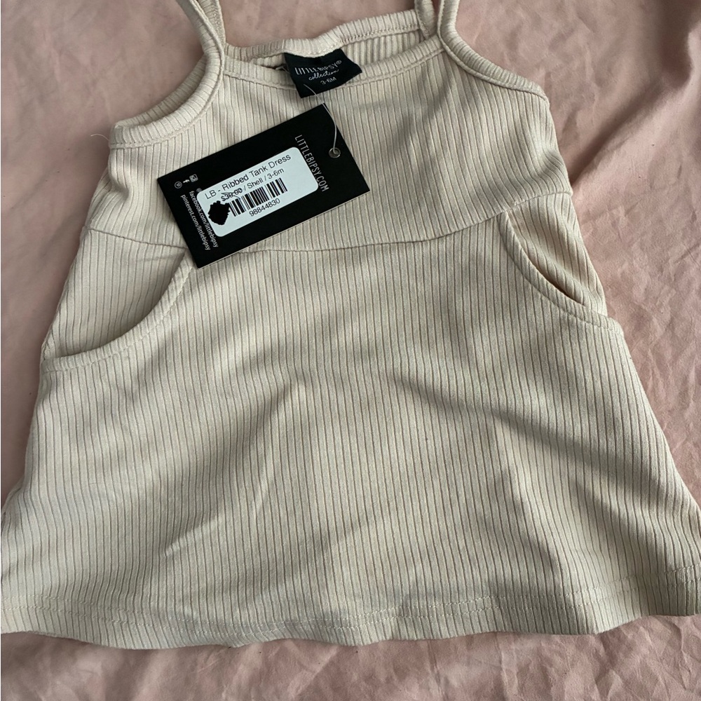 Little Bipsy Cream Ribbed Tank Dress